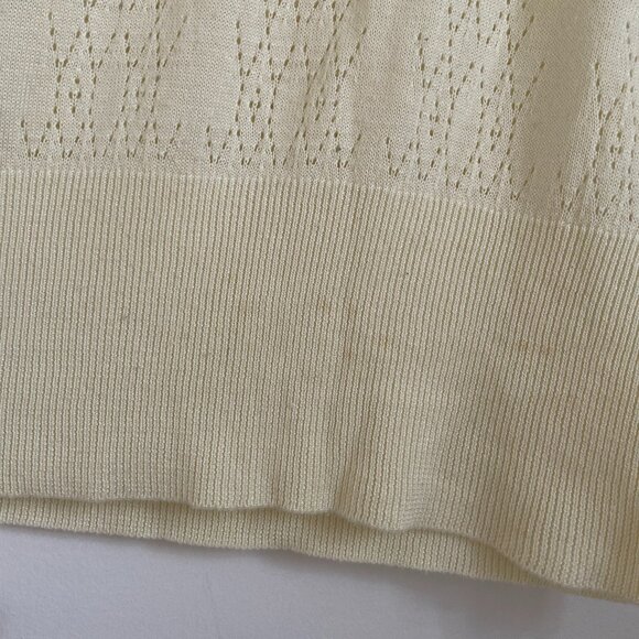 Vintage 2000s Suzy Shier Butter Yellow Knit Pointelle Top Ribbed Waist - Picture 6 of 7